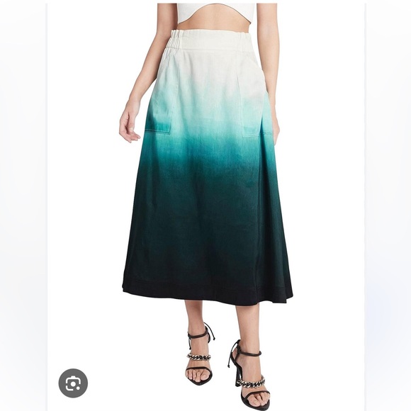 Aje Cosmos Midi Skirt Handpainted Teal Ombre - Picture 1 of 8